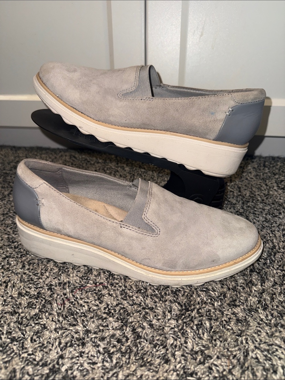 Clarks Collection Womens Grey Sharon Dolly Slip On Platform Shoe Size 8.5
